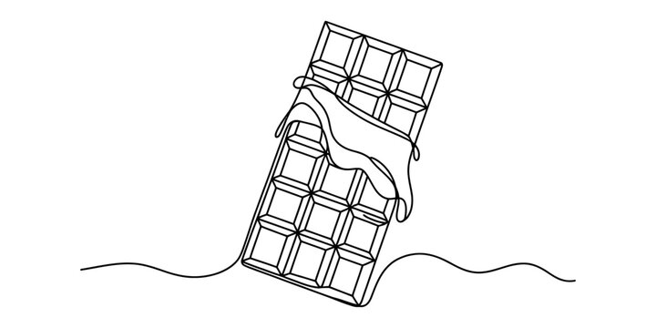 Minimalist continuous single line drawing of a delicious chocolate bar with a wrapper piece Vector, illustration