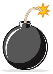 Fototapeta premium Cartoon Bomb With Burning Fuse and Starburst Explosion Element