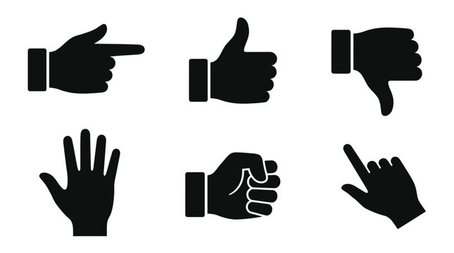 Black hand gesture icons pointing.