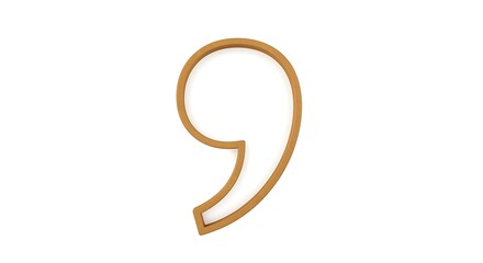 Fototapeta premium A 3D-rendered, golden-brown, quotation mark floats centered against a pristine, white background, providing a clean minimalist aesthetic