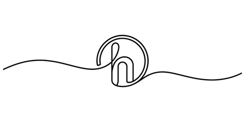 Obraz premium Minimalist continuous line drawing of the letter h inside a circular shape on white background Vector, illustration