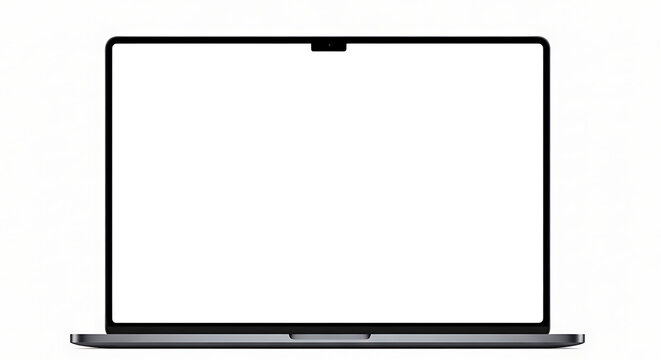 Modern laptop computer with blank white screen isolated on white background