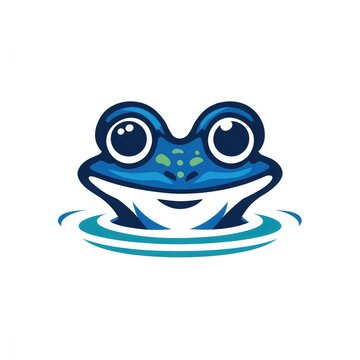 cute frog face logo, water ripple effect around, smooth shine