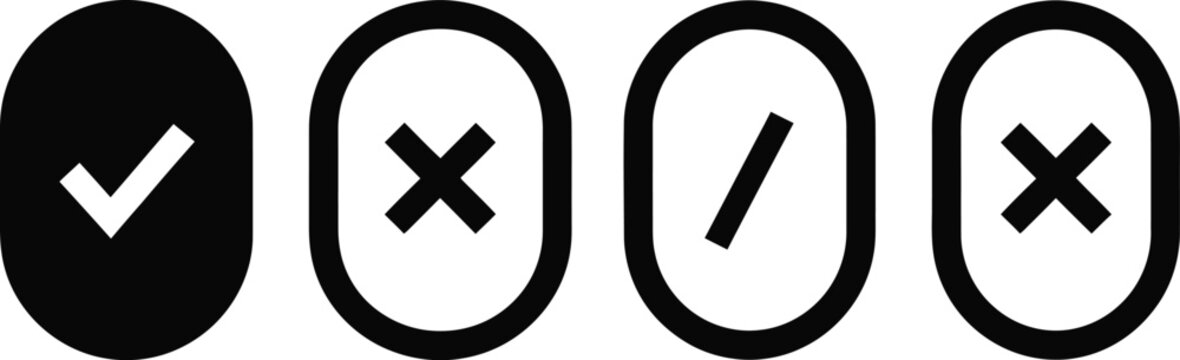 Four oval icons representing common status indicators check cross slash and x mark