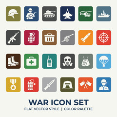 Fototapeta premium Comprehensive Collection of Military and Combat-Themed Vector Icons for Design Projects