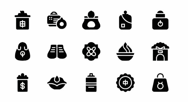 Black icons of various shopping items.