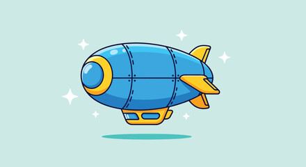 Cartoon Blue Blimp Airship Flying with Sparkles. © NFS Studio