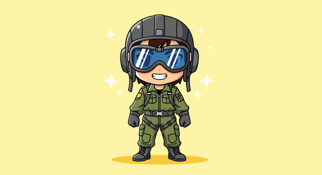 Cute Cartoon Pilot Character Wearing Helmet and Goggles.