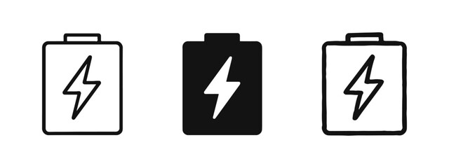 Battery with lightning bolt icons. Energy power and charging symbol set for devices. © ICONS FOR YOU