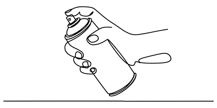 A continuous line drawing of a human hand holding and pressing a metal aerosol spray paint can Vector, illustration