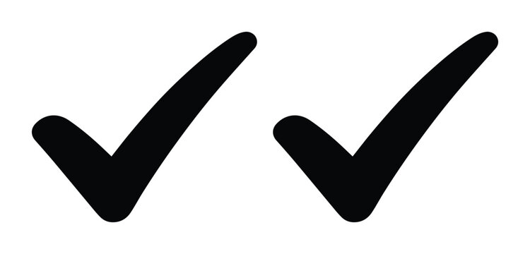 Black check mark icons, double tick symbols, approved verification signs in EPS vector format