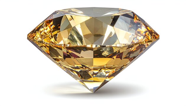 A stunning, gem-quality jewel with complex, multiple facets, sparkling with golden-yellow color. Well-lit and isolated on a white background