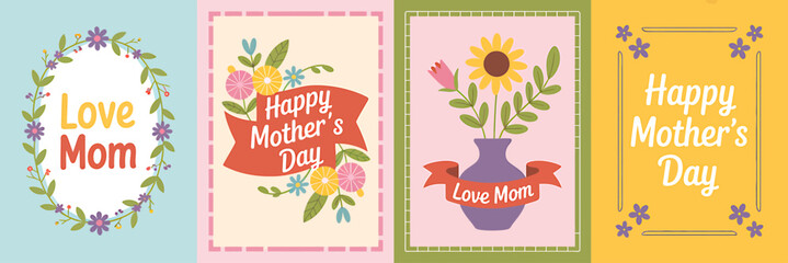 Naklejka premium Happy Mothers Day greeting cards set