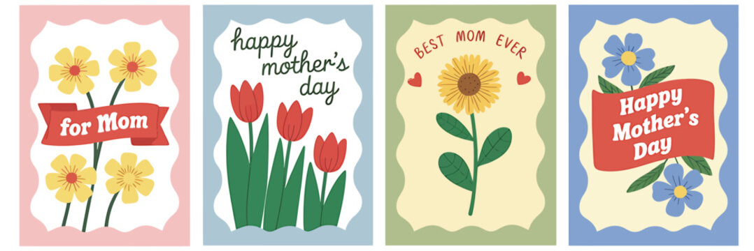 Colorful Mothers Day Greeting Cards with Flowers Design