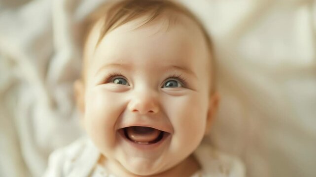 A baby with a joyous smile, capturing a light-hearted moment of pure happiness.