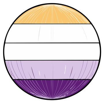 Stripped circle showing the colors of nonbinary flag and an artful texture creating an inclusive emblem