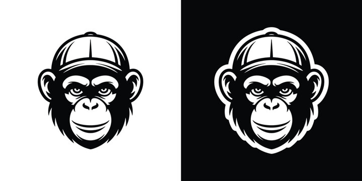 Vector illustration of a monkey wearing a baseball cap and