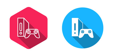 Filled and outline Video game console with joystick icon isolated with long shadow background. Vector © Iryna