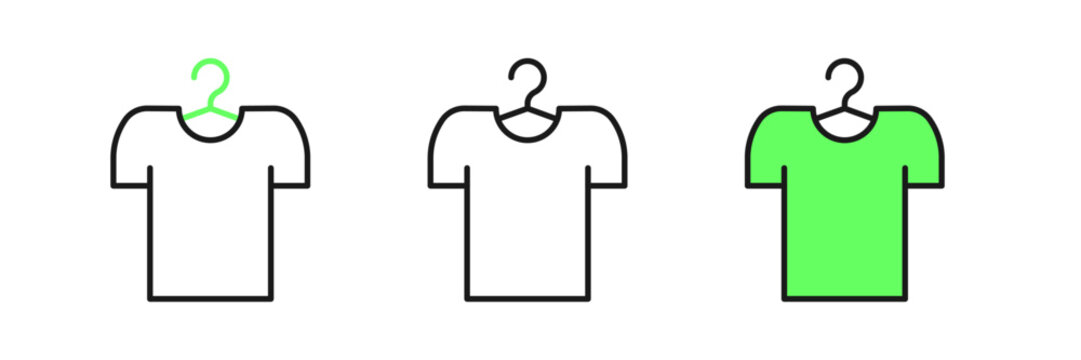 Set line T-shirt on hanger icon isolated on white background. Vector