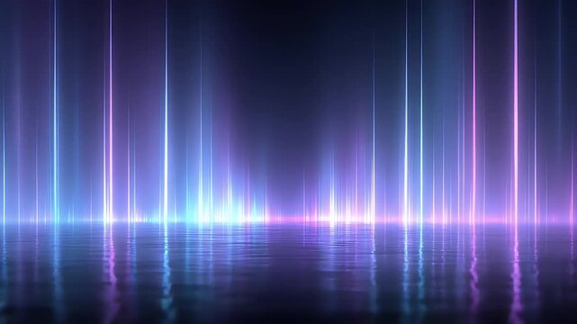 abstract background showing a captivating display of colorful laser lights with stunning reflections, dynamic light effects creating a mesmerizing visual experience in a futuristic digital realm.