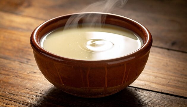 White atole bowl. Traditional mexican atole with a silky surface and a steaming clay bowl.
