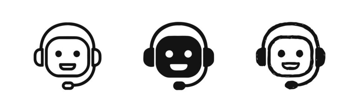 Customer Service Support Operator with Headset Icons Set.