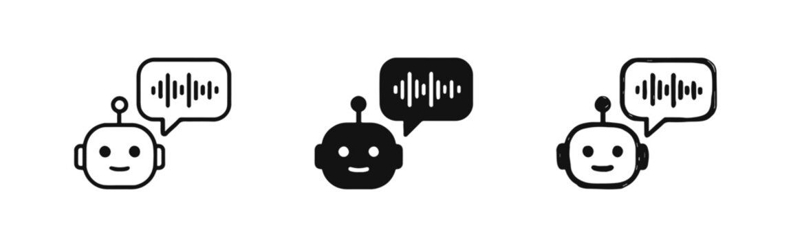 AI Chatbot Voice Assistant Icons with Speech Bubble and Sound Waves Set.