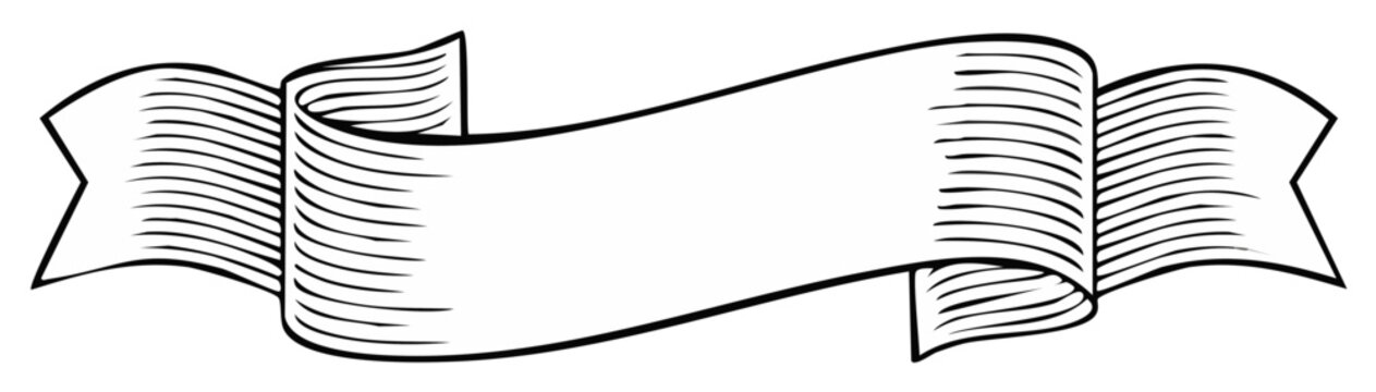 Elegant Scroll Banner Ribbon with Engraved Shading for Invitations or Announcements Decorations and Embellishments