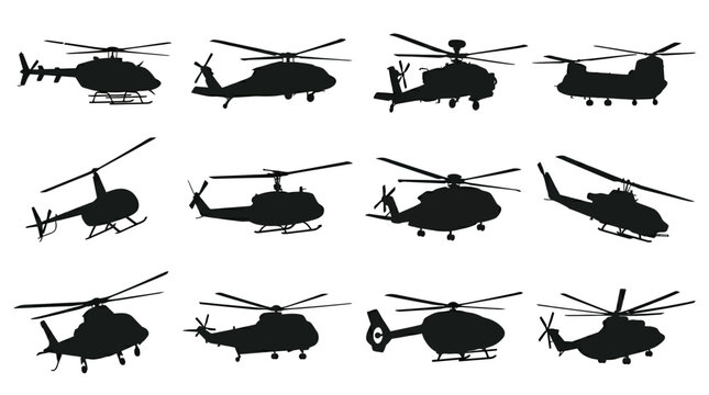 Collection of Various Helicopter Silhouettes.