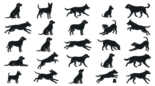 Black silhouettes of various dog breeds.