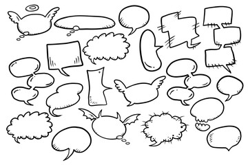 Fototapeta premium Cute Comic Speech Bubbles Collection with Wings and Funny Doodle Shapes