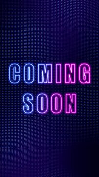 Neon Coming Soon Text on Wave Grid animation,Futuristic Glowing Technology Stream and Game Intro vertical social media motion background