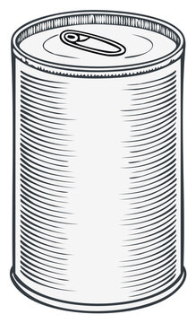 Vintage Tin Can Illustration with Pull Tab Ready for Opening