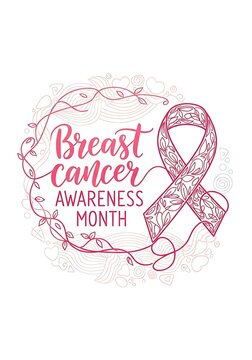 Breast cancer awareness month pink ribbon symbol illustration for health campaign