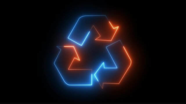 Glowing neon line cyan color Recycle symbol icon isolated on black background.4k animation video .