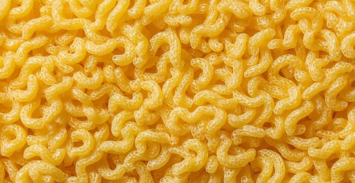 Detailed look at dry yellow pasta shapes creating a pattern.