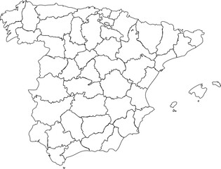 Obraz premium Blank Outline Map of Spain with Provincial Borders and Balearic Islands