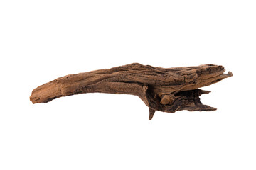 Naklejka premium Driftwood aged wood isolated on white background. Piece of driftwood driftwood close up for aquarium.