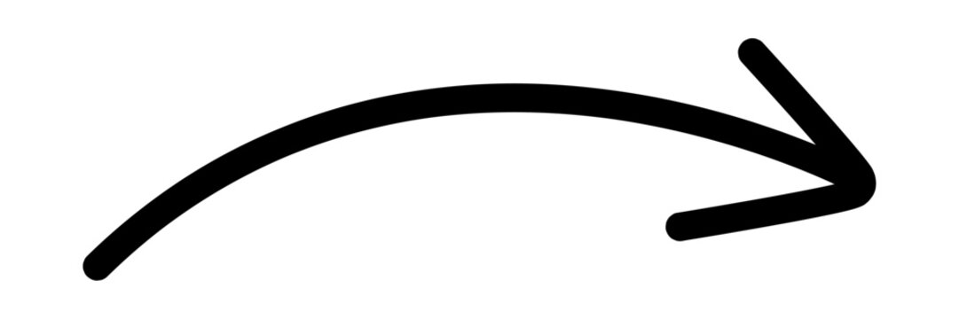 Long curved hand drawn arrow vector isolated on transparent background.