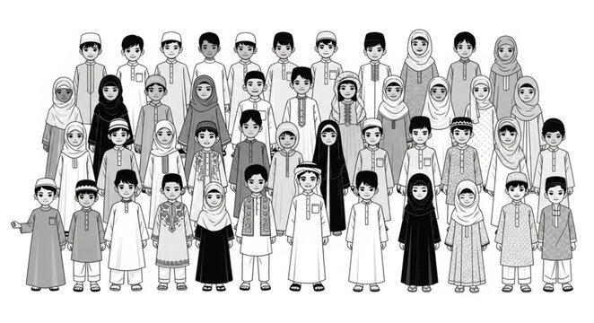 Group of diverse children in traditional attire, cultural representation.