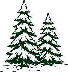 Obraz premium Hand-drawn evergreen trees in a forest setting, sketched with a rustic charm