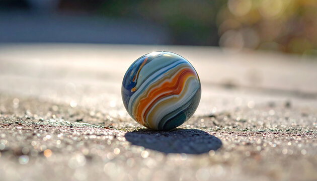 Colorful swirl marble ball on pavement
