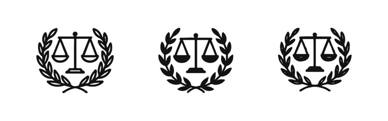 Justice Scales with Laurel Wreath Icon Set: Outline, Solid, and Hand-Drawn Styles for Legal Achievement Symbols © ICONS FOR YOU
