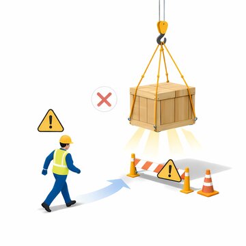 Worker Approaching Suspended Crane Load in Restricted Hazard Zone Safety Violation
