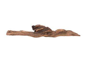 Obraz premium Driftwood aged wood isolated on white background. Piece of driftwood driftwood close up for aquarium.