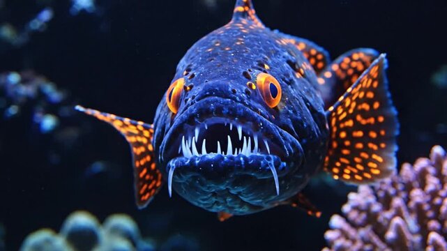 Fierce grouper fish with sharp teeth.