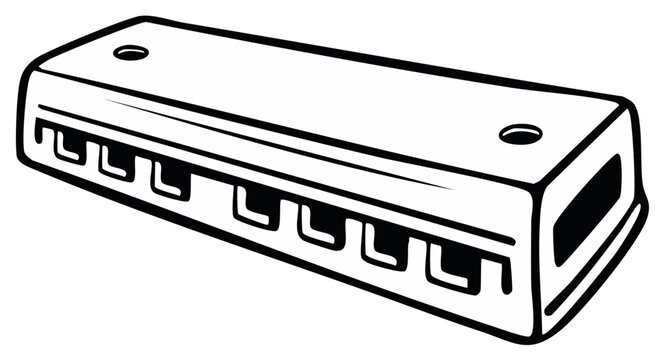 Harmonica musical instrument simple black and white line art illustration vector