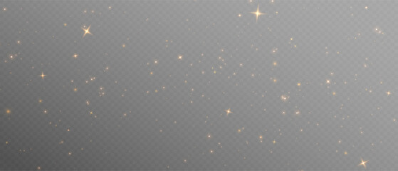 Vector gold dust light bokeh effect on transparent background. Christmas glowing glitter overlay texture with golden particles, abstract vector illustration. Png © David
