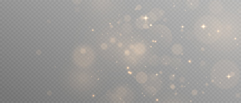 Golden dust light png effect. Christmas glowing bokeh confetti and sparkle overlay texture for holiday design, stock vector illustration. Png