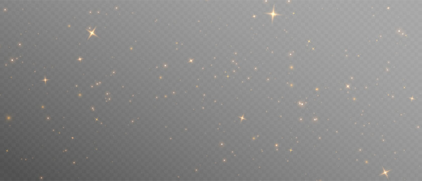 Vector gold dust light bokeh effect on transparent background. Christmas glowing glitter overlay texture with golden particles, abstract vector illustration. Png